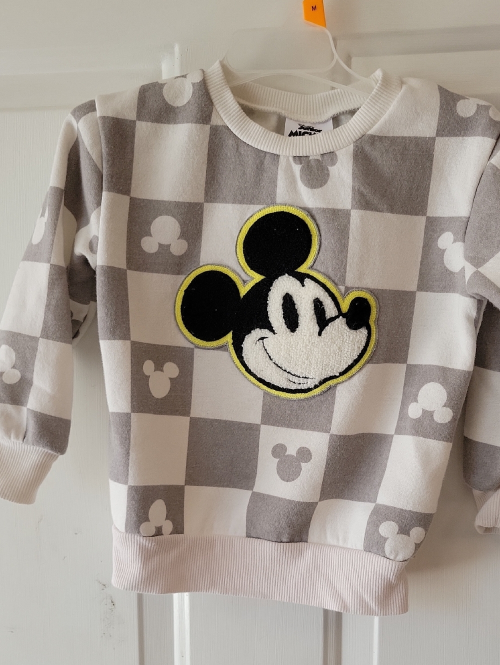 Disney Mickey Mouse Gray & White Checkerboard Sweatshirt with Yellow Accent